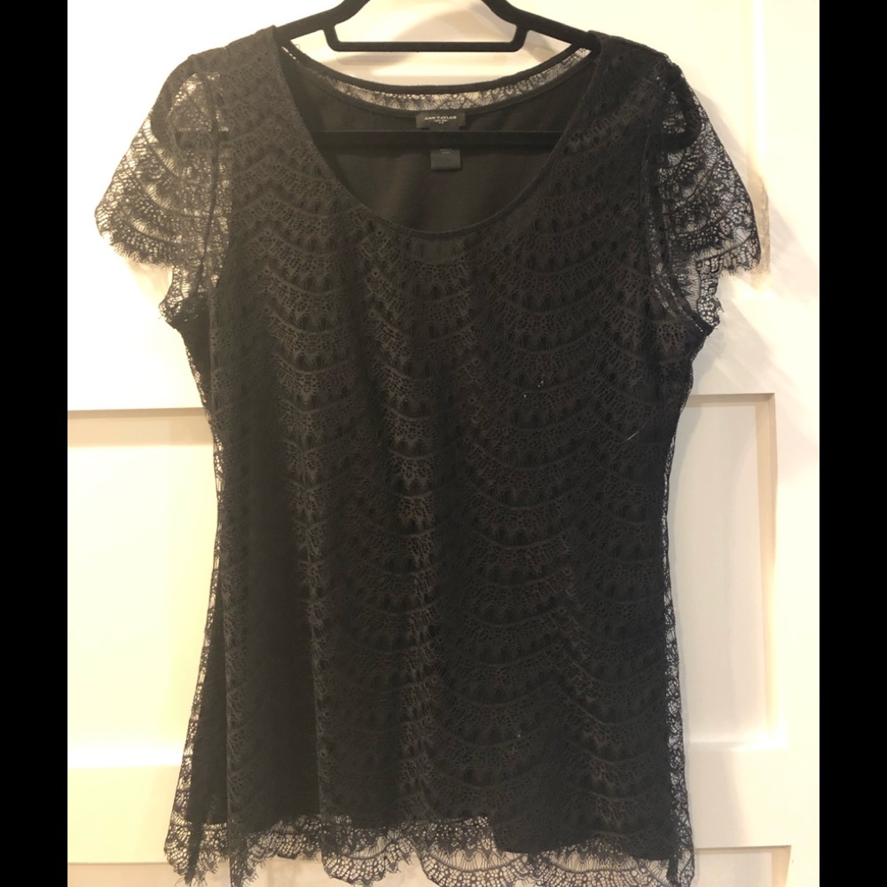 -Ann Taylor black lace blouse